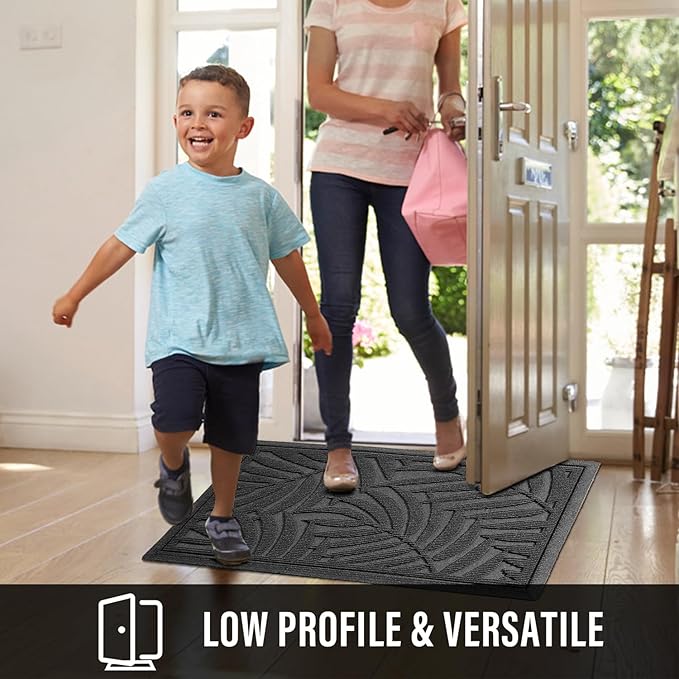 Front Door Mat, Absorbent Resist Dirt Welcome Door Mat Indoor Outdoor, Waterproof Doormat, Sturdy Non Slip Backing, Fade Resistant, Low Profile Entry Mat for Entryway, 47×32, Grey