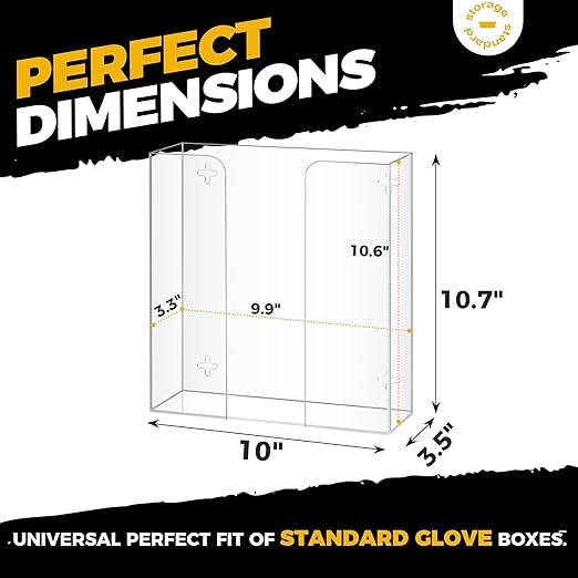Double Glove Box Holder Dispenser - Kitchen, Medical, & Latex Gloves Holder Wall Mount or Countertop, Universal Fit - Thick Acrylic, Easy to Use, Slide, & Load Open Top Design - Clear