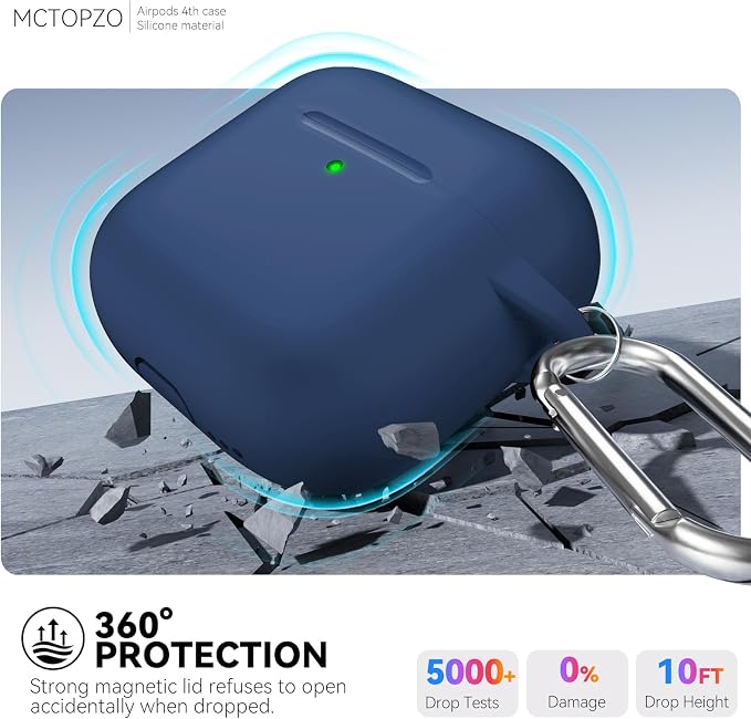 for AirPods 4 Case 2024 with Cleaner Kit & Keychain-Magnetic Blue | Silicone Protective Cover for Apple AirPods 4th Generation Case,for Women Men,One-Piece Design,Shockproof,Dust Proof,Magnetic