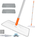 wlich Microfiber Flat Mop, 55" Extendable, 2 Washable Pads, White & Orange | Wet & Dry Cleaning, 360° Swivel Head, Lightweight Aluminium Handle for Tile, Wood, Laminate and Marble Floors