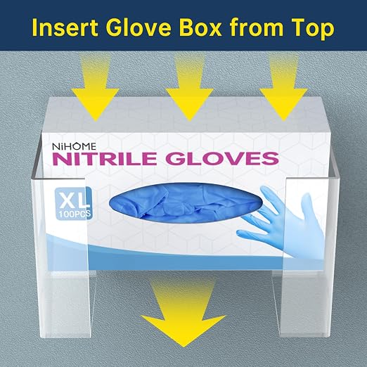 NiHome Clear Acrylic Glove Box Holder Tissue Box Dispenser, Wall Mount | Space-Saving Glove Box Dispenser, Adjustable Organizer for Tissues, Baby Wipes, Adhesive or Screw Mount for Kitchen, Bathroom
