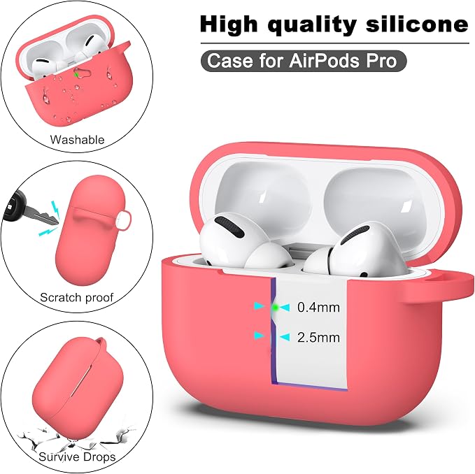 R-fun for AirPods Pro 2 Case, Soft Silicone Protective Cover with Keychain and Cleaning Pen, Compatible with AirPods Pro 2nd/1st Generation, Supports Wireless Charging, Pink Peach