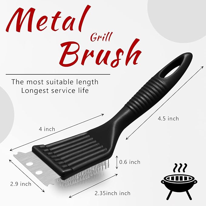 Chengu 2 Pcs 8 Inch BBQ Grill Brush for Outdoor Grill and Scraper Stainless Steel Wire Extra Strong Cleaner Heavy Duty Barbecue Cleaning Brush Cleaner