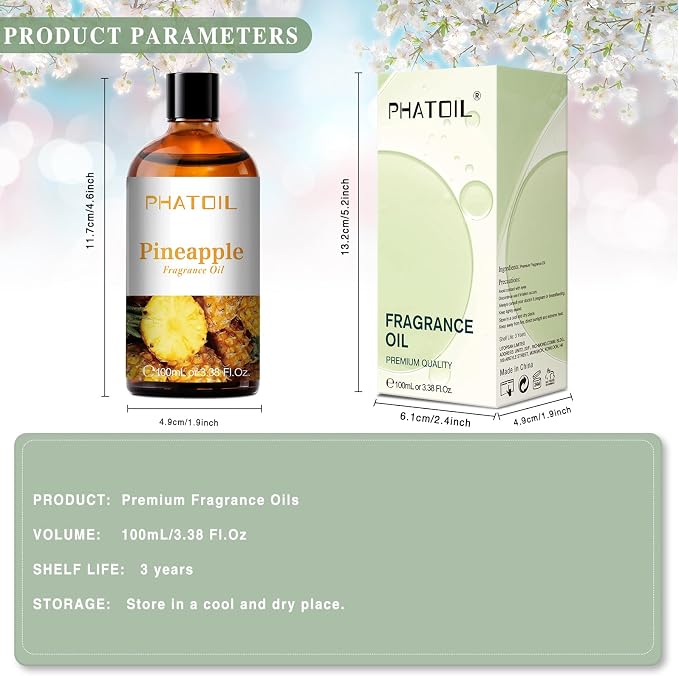 PHATOIL Pineapple Fragrance Oil for Diffuser Aromatherapy 3.38FL.OZ | Long Lasting Scented Oils For Humidifier, Air Freshener, DIY Soap Candle, Scent Project Making, Aroma Oil for Home Freshening