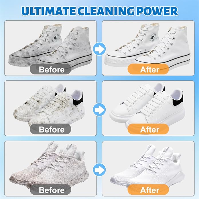 Jevvu Shoe Cleaner, Sneaker Cleaner Foam for Removing Stains and Dirt, Shoe Cleaning Kit for White Shoes