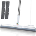 Magic Squeegee Broom for Floors, 62 in Handle, Rubber Pet Hair Remover | Works on tile, concrete, carpet and windows; includes 2 microfiber pads for wet and dry cleaning