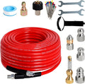 50FT Sewer Jetter Kit for Pressure Washer 5800PSI Drain Cleaner | Includes 5 Sewer Jetting Nozzles Waterproof Tape and Spanners, 1/4" NPT Hose for Drain Cleaning