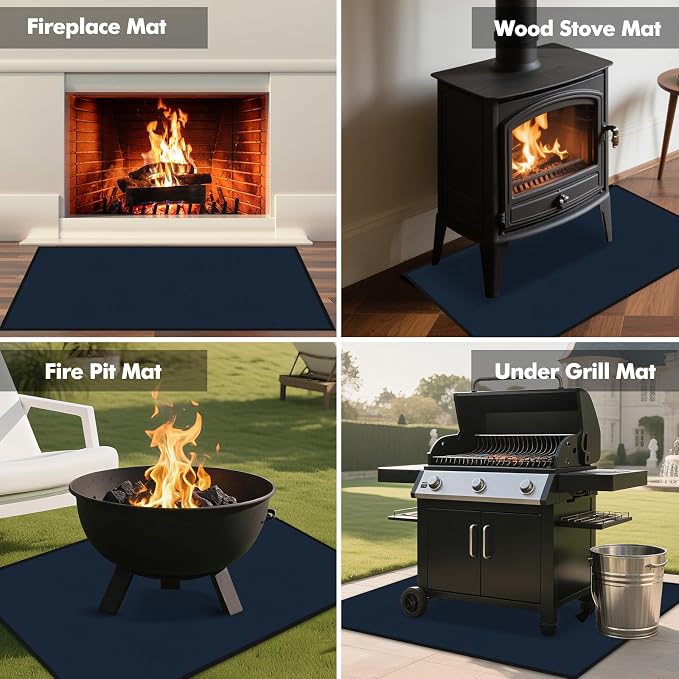 Hearth Rugs for Fireplaces Fire Resistant, 3'6'' x 2' x 0.04'', Blue | 1800°F fireplace rugs fireproof, fiberglass fireplace mats fireproof protect floors carpets from sparks embers, easy to clean