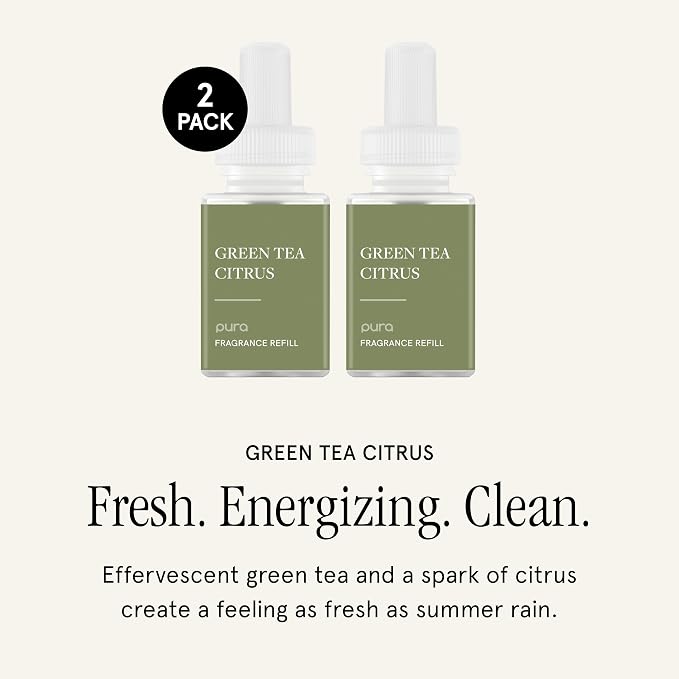 Pura Smart Home Scent Refill - Long-Lasting Premium Fragrance per Refill - Clean Diffuser Fragrance for Home, Office & Apartment - 2 Pack, Green Tea Citrus