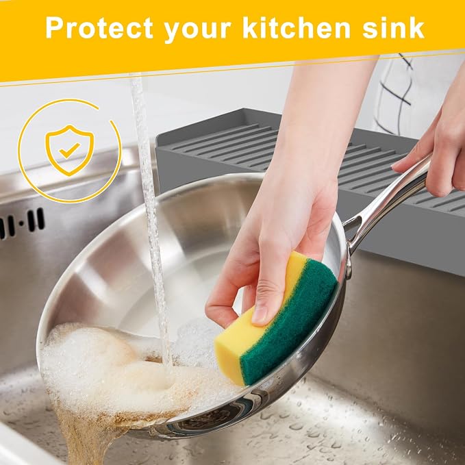 Kitlers Silicone Edge Protectors - Multifunction Sink Accessories, Splash Guard & Draining Mat for Kitchen, Bathroom Sink, Steel, Granite, Quartz Countertops(Gray)