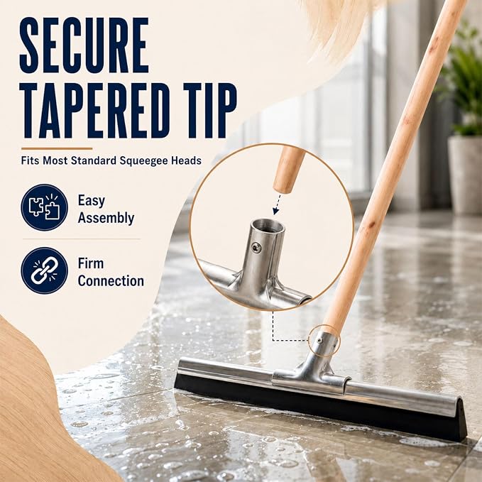 2 Pack Floor Squeegee Wooden Handle, 54 Inch Sanded Wood Broom Handle with Tapered Tip, Comfortable Grip Cleaning Replacement Accessories