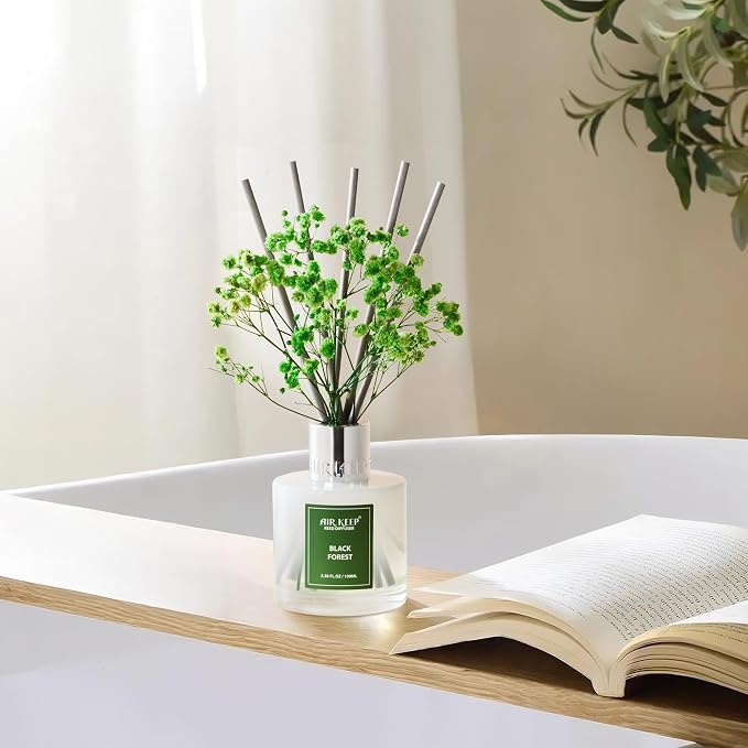 Reed Diffuser Set,3.38 fl oz (100 ml) - Black Forest Oil Diffusers with 8 Reed Sticks, Home Fragrance Reed Diffuser for Bathroom Shelf Decor