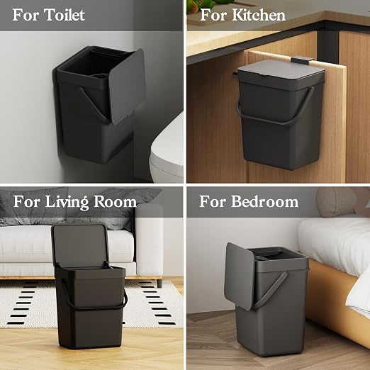LALASTAR Countertop Compost Bin, Hanging Small Trash Can with Lid Under Sink for Kitchen, Food Waste Bin for Countertop, Mountable Garbage Can for Bathroom, RV, 5L/1.3 Gal,Sliding Lid, Black