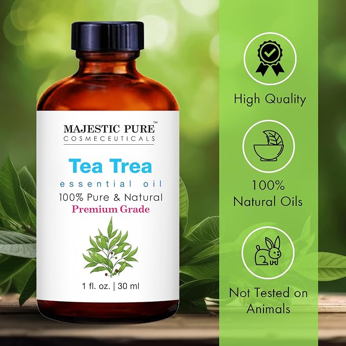 Majestic Pure Tea Tree Essential Oil for Diffuser - 1 Fl Oz | 100% Natural Essentials Oils for Aromatherapy, Massage, Steam inhalation, Air Freshing, Soap and Candle Making