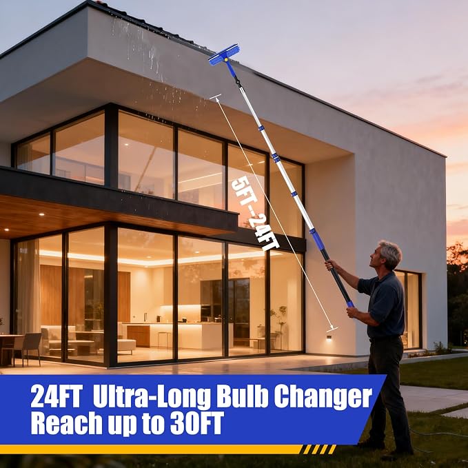 30FT High Ceilings Cobweb Dusters for Cleaning Kit with Extension Pole | Telescoping Lightbulb Changer,Spider Web Brush Extendable Duster,Ceiling Fan Cleaner and Window Squeegee Cleaning