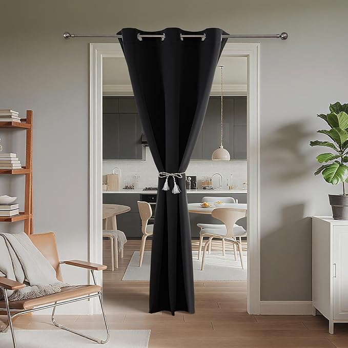 Joydeco Blackout Door Curtain for Doorway Privacy 72 Inches Long, Grommet Closet Curtain for Open Closet, Room Divider for Bedroom Living Room (Black, 52Wx72L, 1 Panel)