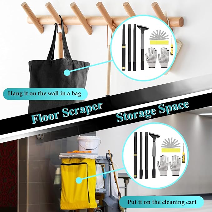 Floor Scraper Heavy Duty Long Handle,61in 4" Razor Blade Floor Scraper Adjustable with 10PCS Extra Metal Blades Paint Scraper for Cleaning Stickers Gum Glass Wall Tile Linoleum Stove Top