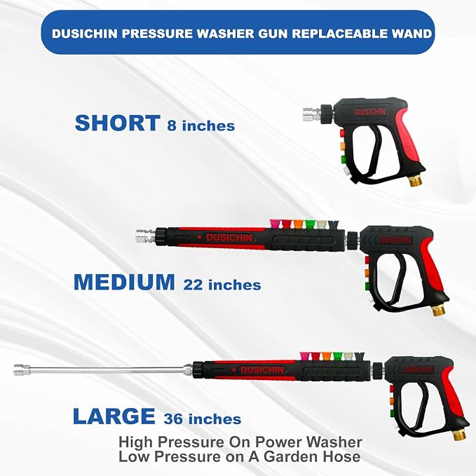 DUSICHIN Pressure Washer Gun Long Wand 36 inches 3 Stages Lance 6 Nozzles, Car Wash Sidewalk Fence Cleaning 3000 PSI High Pressure On Power Washers