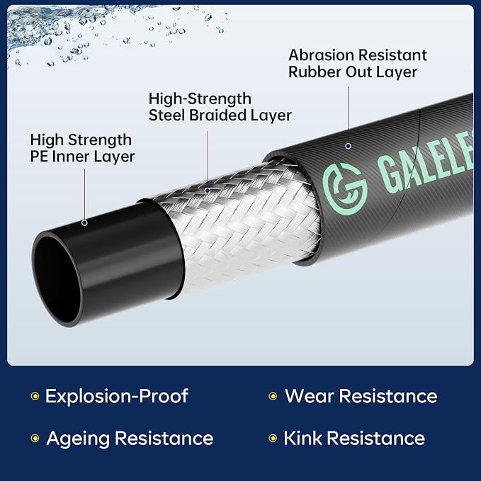 Pressure Washer Hose 50FT 4800PSI with 3/8 Inch Quick Connect, Kink Resistant Industry Grade Steel Wire Braided, Wear Resistant Power Washer Hose with M22 14mm Adapter