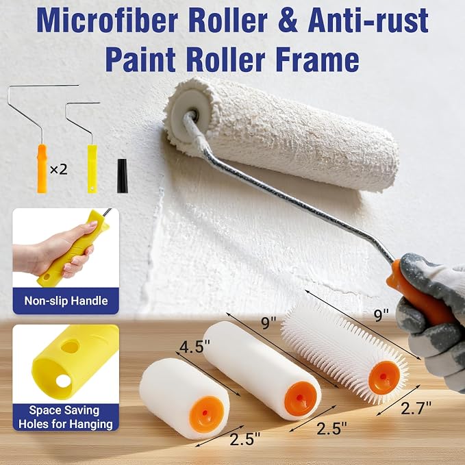 Self Leveling Concrete Tools, Spiked Roller for Self Leveling | with Adjustable 5.1ft Pole, Garage Floor Epoxy Kit with Cement Leveling Rake, Spike Shoes for Epoxy Flooring