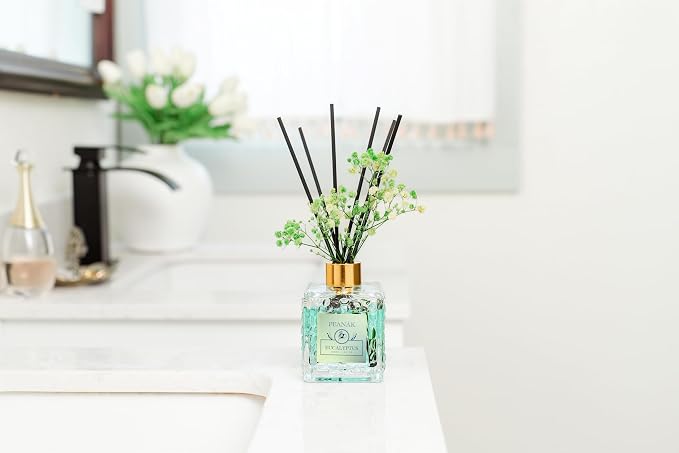 PEANÄK Set of 2 - Eucalyptus Mint Fragrance Oils - Reed diffusers 6.7oz (200ml) 2 Pack of Long Lasting Scents for Home & Office,Living Room & Bathroom Shelf Decor and Gifts