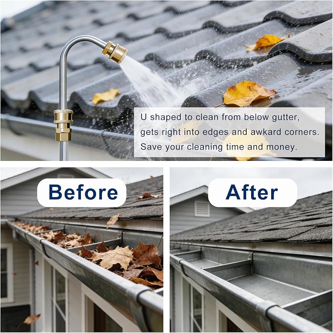 Pressure Washer Extension Wand for Gutter Cleaning - Stainless Cleaning Tools with Spray Nozzle Tips,30°90°120°Curved Rod 1/4’’Quick Connect Replacement for Anti-Leaked Ring 4000 PSI