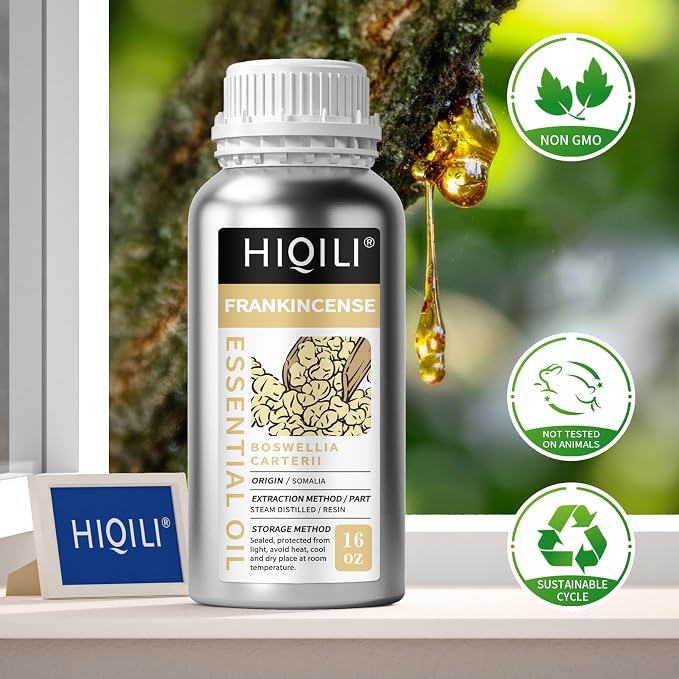 HIQILI Frankincense Essential Oil Large Capacity for Body Massage | Skin Care and Aromatherapy.Suitable for Hotel, DIY Studio, Beauty Salon,SPA, Sauna, Bath Center - 500mL / 16 fl oz