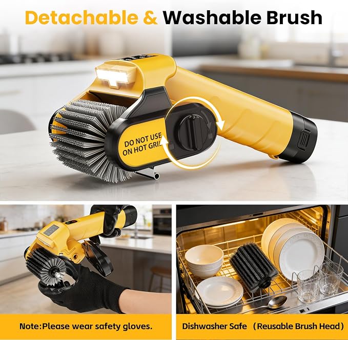 5000mAh 350 Mins Runtime Electric Rotary Grill Brush G2, 800RPM Powerful Outdoor Automatic Grill Cleaning Brush, 304 Stainless Steel No Bristle Shedding Cordless BBQ Cleaner
