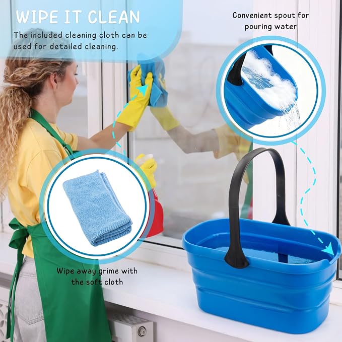Window Squeegee Kit with 3 Gallon Collapsible Bucket, 5.5 Ft Long Handle Windows Washing Tools for Home and Outdoor Glass, Car Windshield Cleaning Supplies
