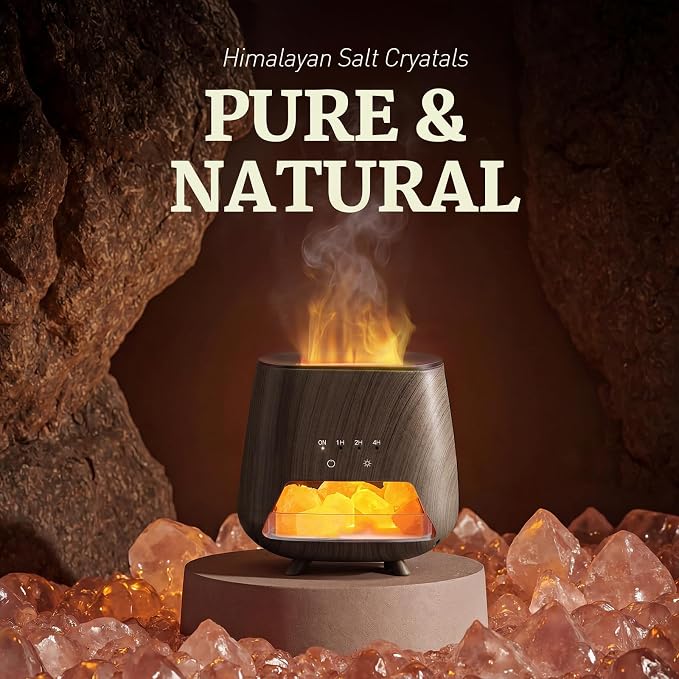Essential Oil Diffuser for Home: 𝟒-in-𝟏 Himalayan Salt Lamp(Black) | Aromatherapy Diffuser with 𝟗-𝐂𝐨𝐥𝐨𝐫 Flame LED - 200ml Cool Mist Humidifier - Auto Off for Bedroom, Office & Yoga