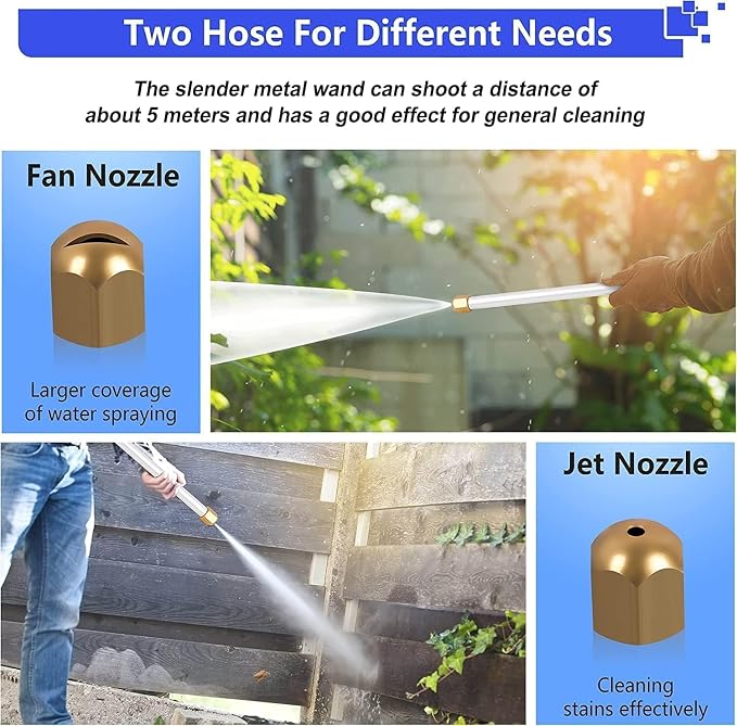Jet Nozzle High Pressure Hose Nozzle for Garden, 2-in-1 High Pressure Hose Nozzle, Upgraded High Pressure Washer Tools Attachment with 2 Different Nozzles and Hose Quick Connectors (Blue)