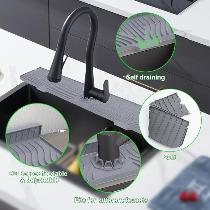 33inch Kitchen Sink Splash Guard Mat,Silicone Material Protects Faucet Handle from Dripping Water,Faucet Mat Splash Catcher,Multipurpose for Kitchen Sink, Sink Sponge Holder