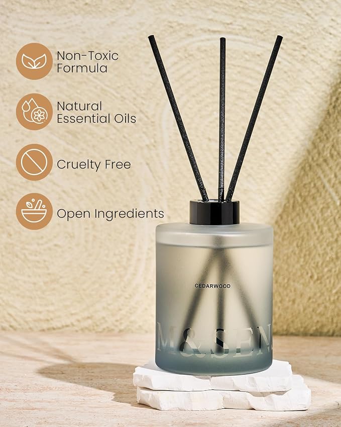 M&SENSE Reed Diffuser Set, Cedarwood, 17 oz Natural Essential Oil | Non-Toxic Organic, Long-Lasting Fragrance, Ideal for Living Room, Study, Gifts for Women