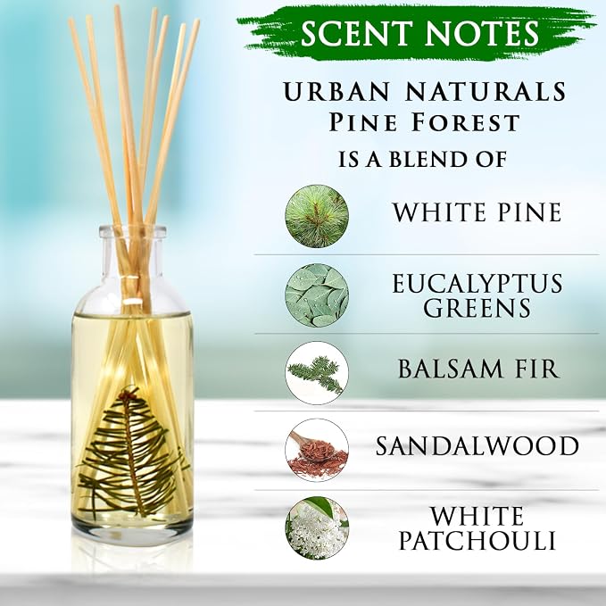Reed Diffuser Set, Pine Forest - Bathroom Shelf Décor | White Pine Needles, Eucalyptus and Sandalwood, Christmas Tree Scent, Holiday Decor with Real Pine Branches