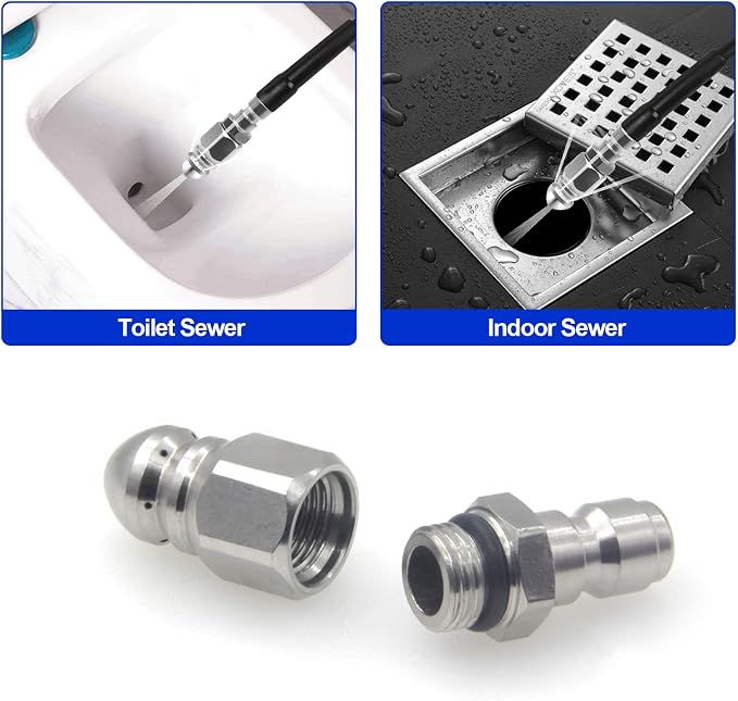 MIZORLIE Pressure Washer Sewer Jetter Nozzle Stainless Steel，2 Sets | Mini Compact Durable Sewer Jetter Nozzle, 1/4'' Quickly Connector, 5000 PSI