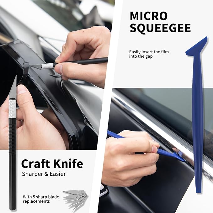 Window Tint Kit, Professional Car Wrap Kit | 14-in-1 Felt, Includes Felt Squeegees, Micro Squeegee, Vinyl Cutter, Craft Knife with Blades, Felt Replacements