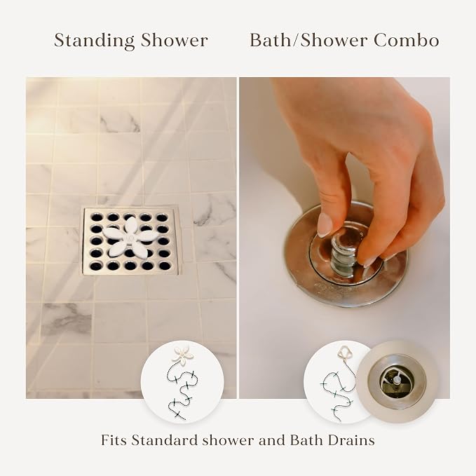 DrainWig Shower Drain Hair Catcher – Disposable Bathroom Hair Trap, Easy to Install in Shower Drain Cover, Helps Prevent Clogs – As Seen on Shark Tank - Silver Flower (12-Pack)