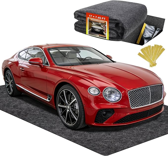 17' x 7.45' Garage Floor Mat for Under Car, Heavy-Duty Oil Spill Mat, Waterproof & Absorbent Garage Flooring, Non-Slip Protective Pad for Garage & Shop, Reusable & Washable with Adhesive Tape