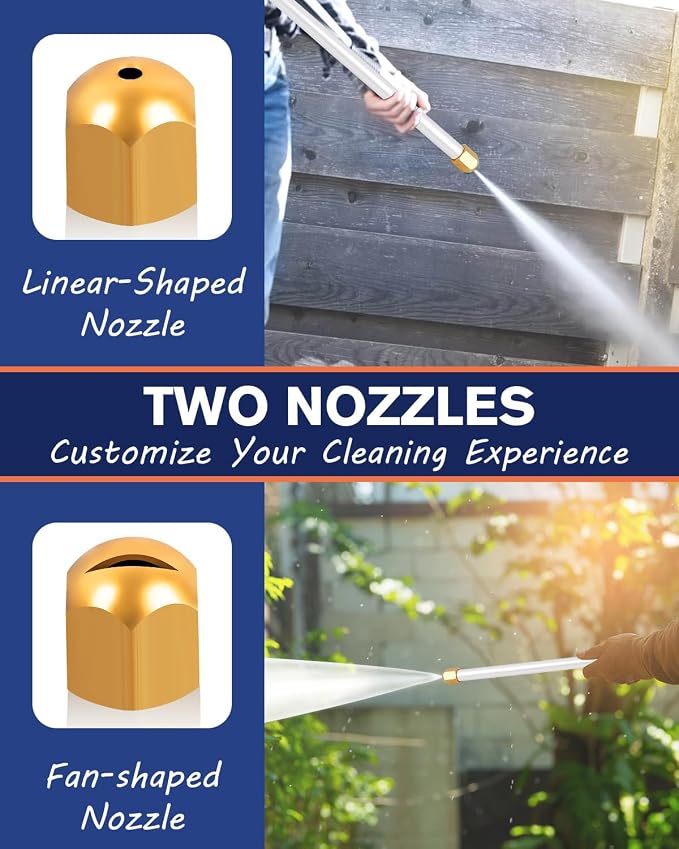High Pressure Power Washer Wand, Upgraded Watering Sprayer Cleaning Tool | Hydro jet water hose nozzle with 2 different nozzles, quick connect flexible wand, for gutter, patio, car, pet, window