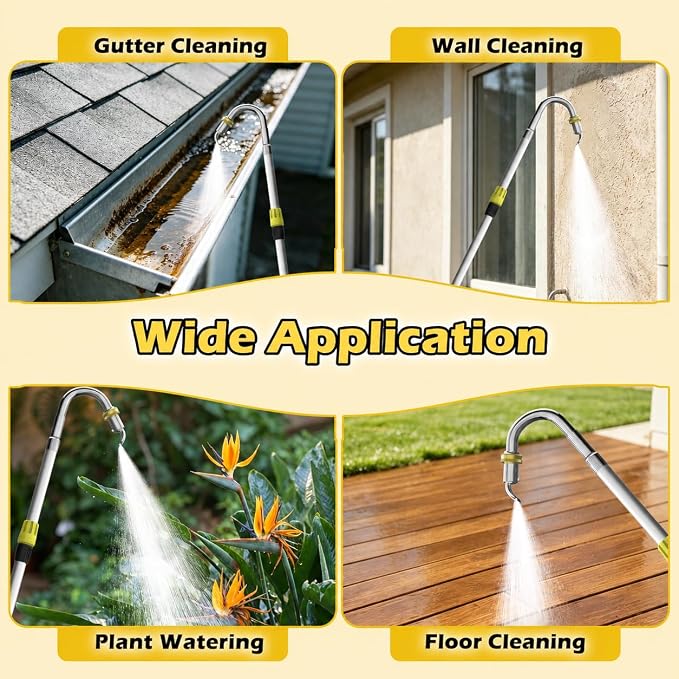 24FT Reach Telescopic Gutter Cleaning Tool, 8-15FT Gutter Cleaner from the ground with 360°Rotatable Duckbill Metal Head, Shut Off Valve, Leak-Proof Gutter Cleaning Wand for Garden Hose