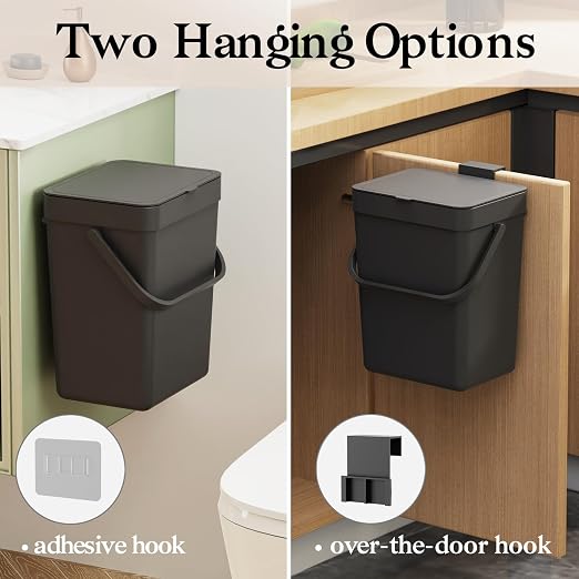 LALASTAR Countertop Compost Bin, Hanging Small Trash Can with Lid Under Sink for Kitchen, Food Waste Bin for Countertop, Mountable Garbage Can for Bathroom, RV, 5L/1.3 Gal,Sliding Lid, Black