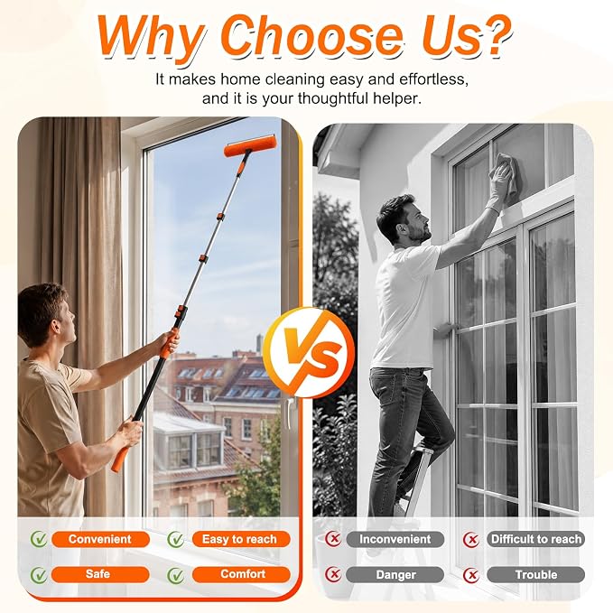 SISUPASSIE 26FT Reach High Ceiling Duster Kit, Window Cleaning kit with 5-20FT Extension Pole, Fan Duster for Ceiling Fan Blades, Microfiber Feather Duster, Rotatable Window Squeegee and Cobweb Duster