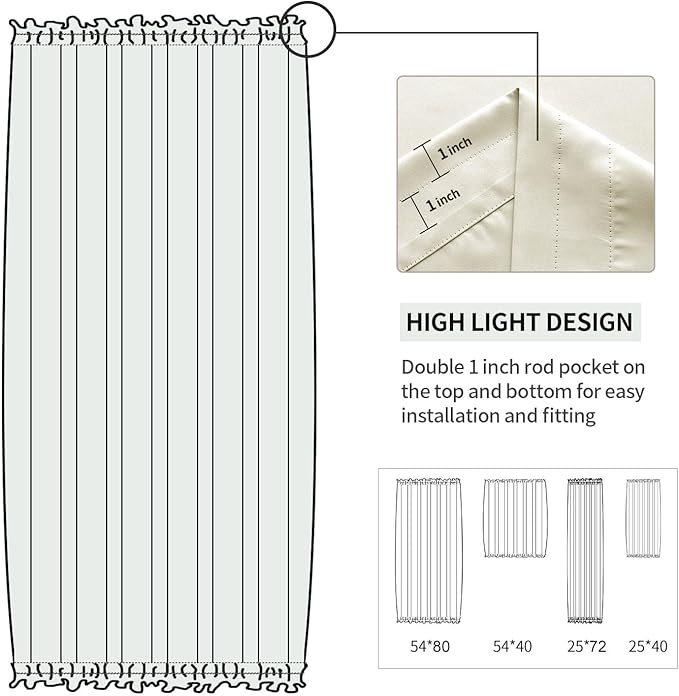 DWCN French Door Curtains – Rod Pocket Thermal Blackout Curtain for Doors with Glass Window, Kitchen and Patio Doors for Privacy, 25 X 72 Inches Long, 1 Curtain Panel with Tieback, Light Beige