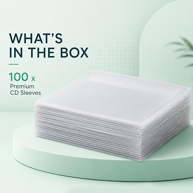 Tarifold CD Storage Sleeves with Closing Flap and Space for Cover, 100 Pack | Holds CD, cover art and booklet, durable 120-micron polypropylene, scratch and dust resistant, saves up to 70% storage space