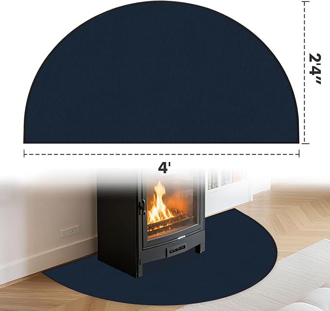 TOHONFOO Fireplace Mat for Home Protection, 4' x 2'4" x 0.04'', Blue | 1800°F fireplace rugs fireproof, fiberglass hearth rugs for fireplaces fire resistant protect against embers, easy to clean