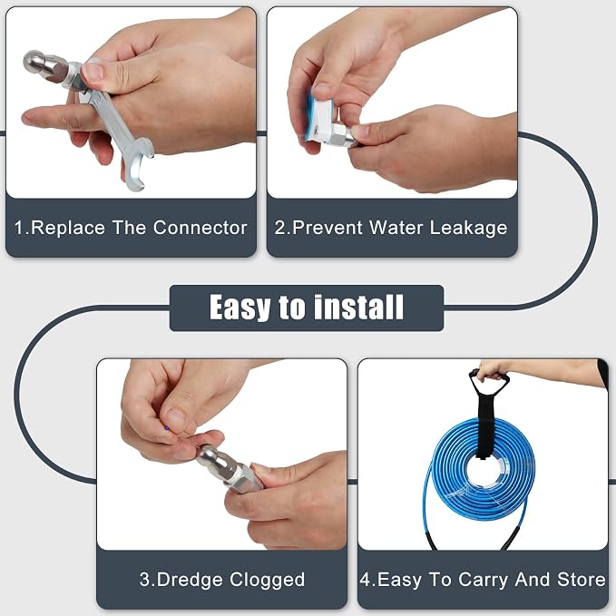 200FT Sewer Jetter Kit for Pressure Washer 5800PSI Drain Cleaner | 1/4" NPT Sewer Hose with 4 Jetting Nozzles for Long Reach Drain Cleaning, Includes Tools and Accessories