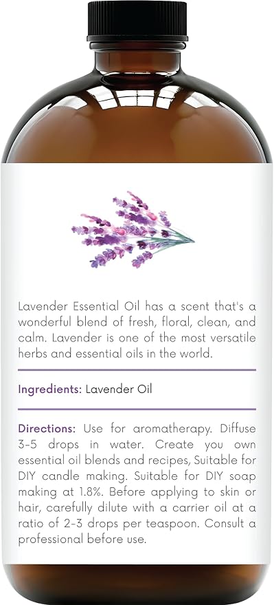 Handcraft Blends Lavender Essential Oil in Glass Bottle – Huge 16 Fl Oz – 100% Pure and Natural – Premium Grade Oil for Diffuser and Aromatherapy, Skin, Massage, Candle and Soap Making Fragrance