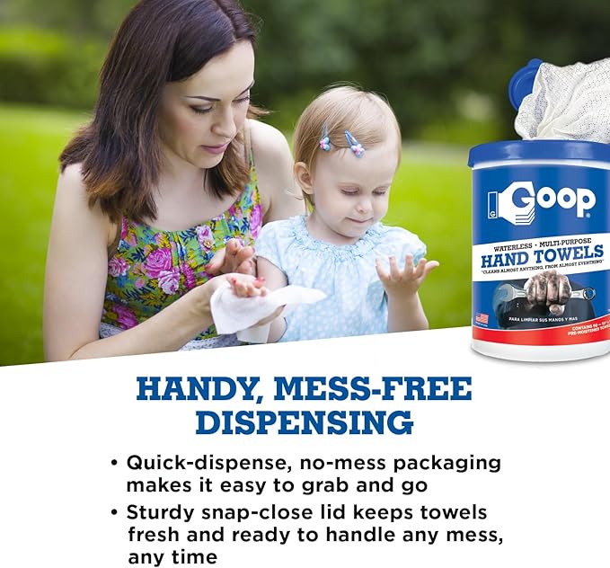 GOOP Multi-Purpose Waterless Hand Cleaner Towels - 90, 10" x 12" Towels (Pack of 2)