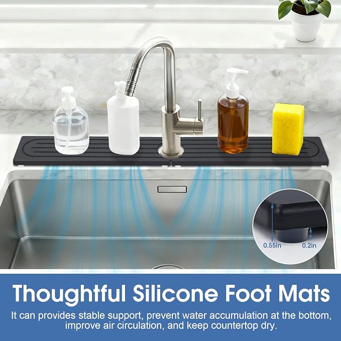 Stone Faucet Mat for Kitchen Sink, Water Absorbing Stone Faucet Splash Guard for Bathroom Counter, Stays Put, Super Absorbent Diatomite Fast Drying, Prevent Moisture for Kitchen Bathroom Counter
