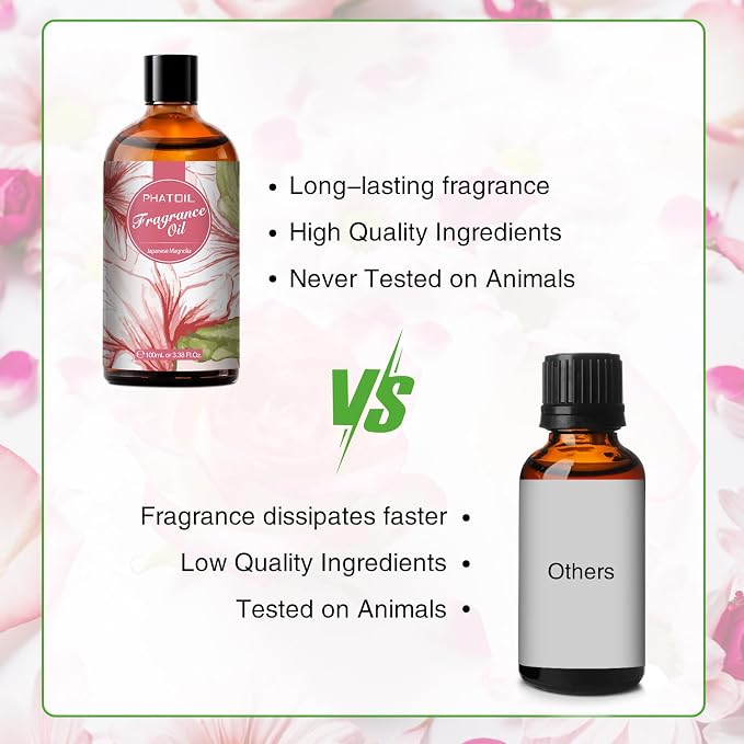 PHATOIL Japanese Magnolia Fragrance Oil for Diffuser Aromatherapy 3.38FL.OZ | Long Lasting Scented Oils For Humidifier, Air Freshener, DIY Soap Candle, Scent Project Making, Aroma Oil for Home Freshening